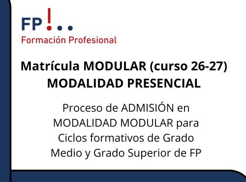 Publicadas las instrucciones para la matrícula en la modalidad modular de FP en Aragón (Curso 2026/2027)